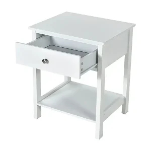 2er Set 2 Ebene Nachttisch mit Schublade Nachtkommode 48 x 40 x 58 cm Weiß Preisknaller