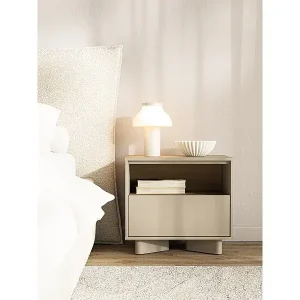 Gratis Versand Nachttisch mit Schublade Kaschmirgrau / Eichenholzoptik – 50 cm – DISTRIA