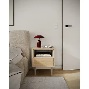 Angebot Nachttisch mit Schublade – offenes Fach – Eichenholzoptik / Kaschmirgrau – LAYEN