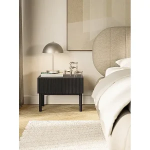 Sichere Zahlung Nachttisch mit Rillenfront und Schublade – Schwarz – 50 cm – VELDIO NEW