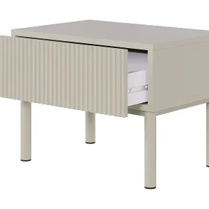 Nachttisch mit Rillenfront und Schublade – Greige – 50 cm – VELDIO NEW Geprüft
