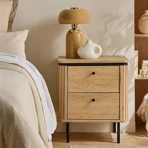 Direkt Vom Hersteller Nachttisch mit 2 Schubladen und seitlichem Rillen-Effekt H55 cm - MALAGA