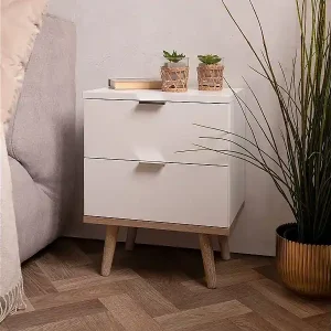 Begrenztes Angebot Finori Nachttisch Göteborg 60 Weiß und Sonoma-Eiche