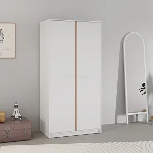 Kleiderschrank mit 2 Türen in Weiß, wendbare Kanten in Sturmblau oder Aprikose, Höhe 180,9 cm - ARLO Solange Der Vorrat Reicht