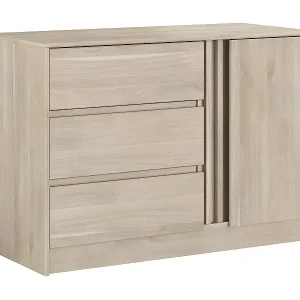 Highlight Kommode 1 Tür 3 umkehrbare Schubladen weiß Eiche L110 cm - Escale