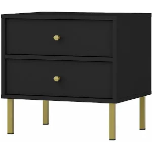 Letzte Chance Nachttisch mit 2 Schubladen - Schwarz-Graphit - 52 cm - OKTIO