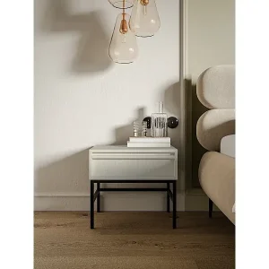 Nachttisch mit Schublade und Metallgestell, Hellbeige, 50 cm- EVO Kostenloser Versand