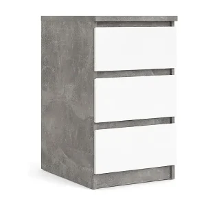 Nada Kommode niedrig und schmal 3 Schubladen, beton dekor,weiss hochglanz. Aktuell