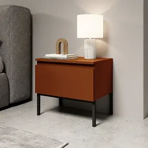 Geprüft Nachttisch, Ziegelrot mit Metallbeinen - Bemmi