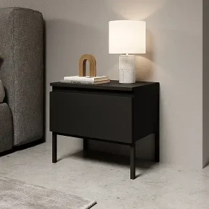 Preis Gesenkt Nachttisch Nachtschrank Schwarz mit Metallbeinen - Bemmi