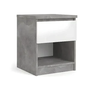 Neu Nada Nachttisch mit 1 Schublade und 1 Ablage, beton dekor,weiss hochglanz.