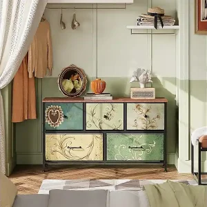 100 cm Kommode mit 5 Schubladen, Vintage-Muster - Mehrfarbig Markenware