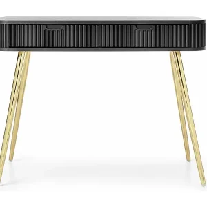 Gratis Versand Schminktisch mit 2 Schubladen - schwarz mit goldenen Beinen - 110 cm - ZOVA