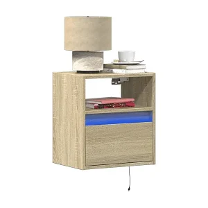 Wand-Nachttisch mit LED-Leuchten Sonoma-Eiche Online Kaufen