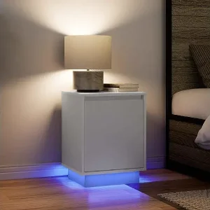 Zertifiziert Nachttische mit LED-Leuchten 2 Stk. Weiß 38x34x50 cm