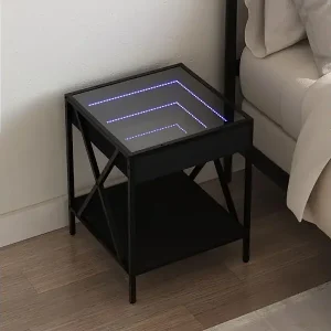 Wochenendangebot Nachttisch mit Infinity-LED Schwarz 40x40x49 cm