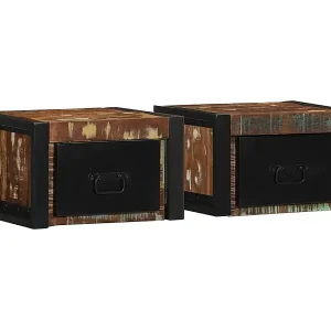 Wochenendangebot Nachttische 2 Stk. Mehrfarbig 40x35x25 cm Altholz Massivholz