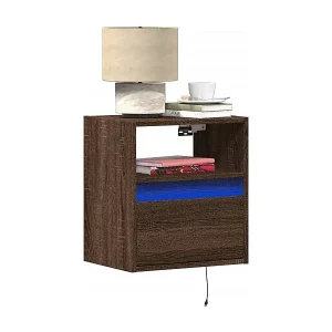 Zertifiziert Wand-Nachttische mit LED-Leuchten 2 Stk. Braun Eichen-Optik