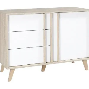 Sale Kommode mit 1 Tür und 3 Schubladen MALMO in hellem Eichenfarbton und Weiß