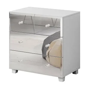 Aktuell Kommode mit 4 Schubladen, weißer Korpus und mit Spiegeln verkleidete Fronten aus der Kollektion LIVORA.