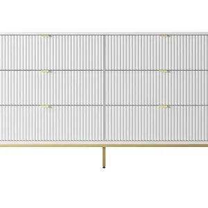 Zertifiziert Kommode: 6 Schubladen, Weiß, goldene Füße, 154 x 39 x 83 cm, goldene Griffe