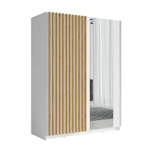 Schrank 150 cm mit 2 Schiebetüren, Farbe Weiß und Eiche – Kollektion STRANO Highlight