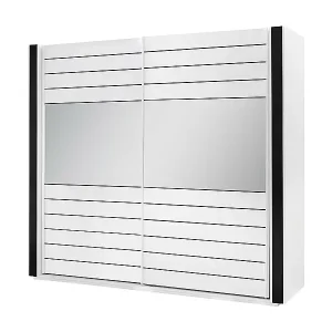 Top-Seller Weißer und schwarzer Kleiderschrank LINA – 220 x 225 x 68 cm mit 2 großen Kleiderstangen und 2 großen Spiegeln