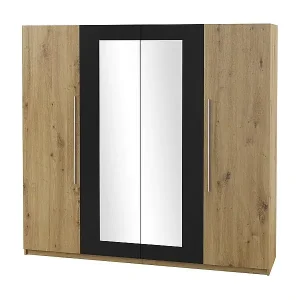 Schrank IRINA 4 Türen mit Spiegeln - Eiche und Schwarz - 228 x 57 x 214 cm Jetzt Kaufen