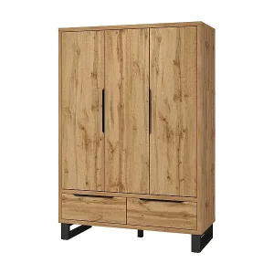 Holzschrank im skandinavischen Stil 150cm mit 3 Türen und 2 Schubladen in Roh-Eichenfarbe. Kollektion MILOS Neu Im Sortiment