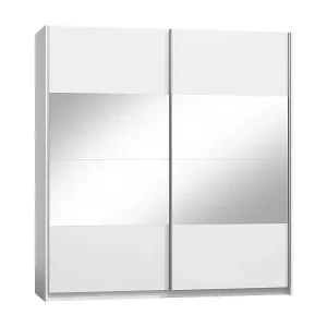 Designschrank VERONA mit zwei Schiebetüren. Spiegel inklusive. Farbe Alpinweiß, glänzende Oberflächen. Mega-Angebot