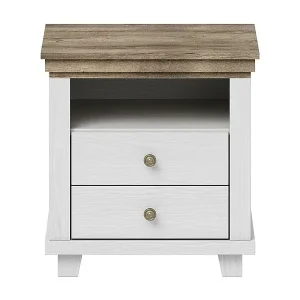 Nachttisch ASSIA – 2 Schubladen + 1 Fach – Weiß und Eiche – Skandinavischer Stil Echt