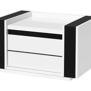 Nachttisch LINA mit 2 Schubladen - Weiß und Schwarz - 71 x 42 x 45 cm Preiswert