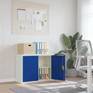 Aktenschrank Hellgrau und Blau 90x40x70 cm Stahl Geprüft