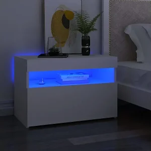 Angebot Nachttisch mit LED-Leuchten Weiß 60x35x40 cm Holzwerkstoff