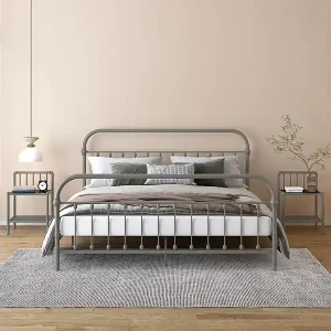 Begrenztes Angebot Nachttische 2 Stk. Grau und Schwarz Metall und Glas