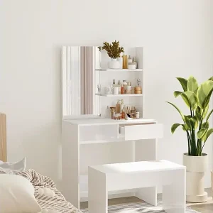 Beliebt Schminktisch mit Spiegel Hochglanz-Weiß 74,5x40x141 cm