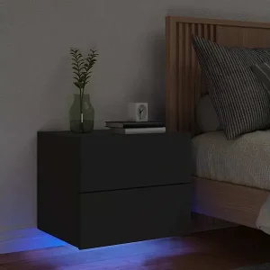 Wand-Nachttisch mit LED-Leuchten Schwarz Online Kaufen