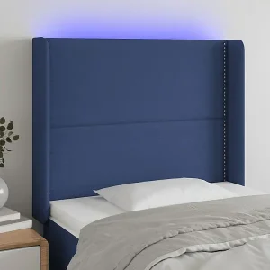 Begrenztes Angebot LED Kopfteil Blau 103x16x118/128 cm Stoff