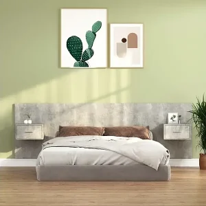 Abverkauf Kopfteil mit Nachttischen Betongrau Holzwerkstoff