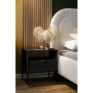 Preiswert Nachttisch Nachtschrank mit Schublade - Schwarz mit Strukturfront und Metallbeinen - VELLORE