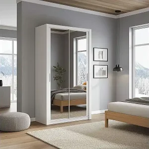 Zertifiziert Schwebetürenschrank mit Spiegel Tamiza 120 cm - Weiß