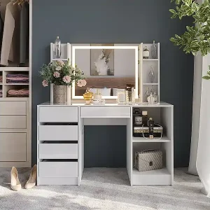 Geprüft Schminktisch weiß/weiß hochglanz 128.2x50.1x76 sherry