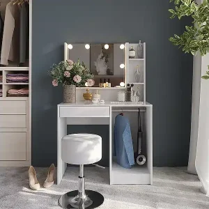 Saisonangebot Schminktisch weiß/weiß hochglanz 89.8x50.1x76 sherry