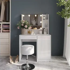 Schminktisch weiß/weiß hochglanz 89.8x50.1x76 sherry Begrenztes Angebot