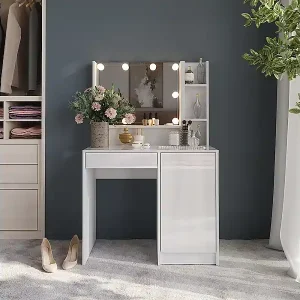 Schminktisch weiß/weiß hochglanz 89.8x50.1x76 sherry Neu