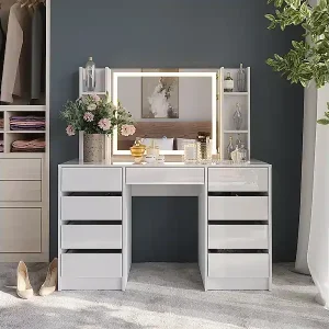 Sofort Bestellen Schminktisch weiß/weiß hochglanz 128.2x50.1x76 sherry