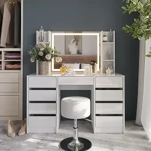 Schminktisch weiß/weiß hochglanz 128.2x50.1x76 sherry Markenprodukt