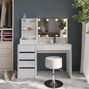 Garantierte Lieferung Schminktisch weiß/weiß hochglanz 119.8x50.1x76 sherry