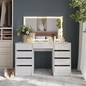 Must-Have Schminktisch weiß/weiß hochglanz 128.2x50.1x76 sherry