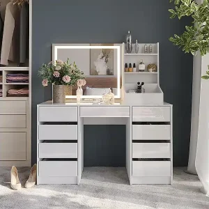 Schminktisch weiß/weiß hochglanz 128.2x50.1x76 sherry Preis Gesenkt